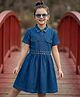 Arias Cotton Woven Half Sleeves Denim Dress with Studs Detailing - Blue