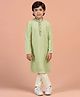 KISAH Cotton Blend Woven Full Sleeves Floral Embroidered Kurta & Pyjama Set - Green