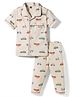 Evimo Single Jersey Knit Half Sleeves Car Printed Shirt & Pyjama Co-Ord Night Suit - Cream
