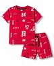 Evimo Single Jersey Knit Half Sleeves T-Shirt & Shorts Co-ord Set With Text Print - Red