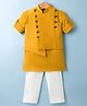 Little Bull Full Sleeves Solid Kurta Pyjama Set With Button Detailed Asymmetrical Jacket - Yellow