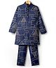Little Bull Full Sleeves Geometric Embroidered Kurta Pyjama Set - Navy Blue