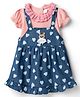 WOW Clothes 100% Cotton Woven Half Sleeves Hearts Printed Frock With Inner Tee - Peach