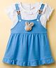 WOW Clothes Woven Frock & Half Sleeves Inner Tee With Rainbow Print & Animal Applique - Blue