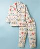 Rikidoos Cotton Woven Full Sleeve Co-ords Shirt & Pajama Night Suit with Robot Print - Cream