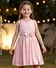 Hola Bonita Knit Sleeveless Shimmered Pleated Over Lapping Party Dress with Belt  & Bow Detailing - Pink