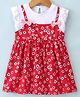 Doreme Sinker Knit Half Sleeves Floral Printed Frock with Bow Applique - Red & White