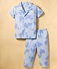 Ben Benny Interlock Knit Half Sleeves Shirt & Pyjama Co-ord Night Suit With Heart Print - Blue