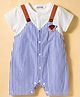 Mark & Mia Cotton Half Sleeves Striped Front Open Romper with Bear Applique - Blue