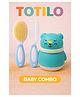 Totilo Baby Soft Bristles Hair Brush Comb And Teddy Powder Puff- Blue+Blue
