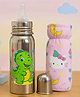 Totilo Stainless Steel Bottle With Soft Bottle Cover, 250 ml- Dino Design & Pink