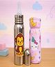 Totilo Stainless Steel Bottle With Soft Bottle Cover, 250 ml- Monkey Design & Pink