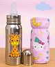 Totilo Stainless Steel Bottle With Soft Bottle Cover, 250 ml- Giraffe Design & Pink