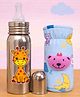 Totilo Stainless Steel Bottle With Soft Bottle Cover, 250 ml- Giraffe Design & Blue