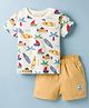 Ollypop Sinker Knit Half Sleeves Beach Theme Printed T-Shirt & Shorts Set - Yellow