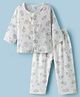 KIDLINGSS Muslin Woven Full Sleeves Animal Printed Shirt & Pajama Night Suit - White
