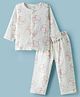 KIDLINGSS Muslin Woven Full Sleeves Unicorn & Floral Printed Coordinating Shirt & Pant Night Suit - White