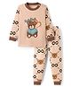 KIDLINGSS Cotton Knit Full Sleeves Teddy Printed Tee & Pajama Set - Brown