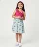 CrayonFlakes Cotton Knit Sleeveless Floral Printed & Frill Detailed Dress - Pink