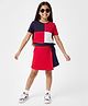 CrayonFlakes Cotton Knit Half Sleeves Color Blocked Top & Skirt Set - Red