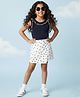 CrayonFlakes Cotton Knit Sleeveless Frill Detailed Top & Skort Set - Black & White
