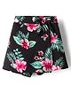 CrayonFlakes Rayon Woven Floral Printed & Bow Applique Detailed Skort - Black