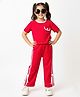 CrayonFlakes Knit Half Sleeves Side Taped Bow Applique Detailed Crop Top & Pants Set - Red