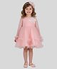 PinkCow Net Woven Full Sleeves Floral Applique Detailed Pearls Embellished Dress With Headband - Peach