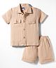 Pepito Cotton Woven Half Sleeves Solid Color Shirt & Shorts Set - Beige