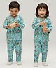 Vastrarth Pure Cotton Woven Full Sleeves Animal Printed Coordinating Kurta & Pajama Night Suit - Blue