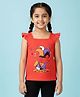 Kiddopanti Cotton Knit Frill Sleeves Surprise Box Printed Top - Coral