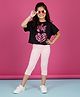 Kiddopanti Cotton Knit Half Sleeves Glitter Printed Pineapple Crop Tee & Capri Legging Set - Black & Baby Pink