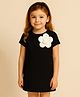ZIP ZAP ZOOP Knit Half Sleeves Floral Applique Detailed Dress - Black