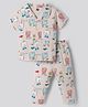 Evimo Single Jersey Knit Half Sleeves Co-ords Shirt & Pyjama Night Suit with Snack Print - Beige
