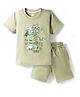 Evimo Sinker Knit Half Sleeves T-Shirt & Shorts Set with Text Print -  Green