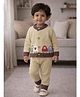 Little Surprise Box Blended Knit Full Sleeves Cars Designed Winter Shirt & Pant Set - Olive Green