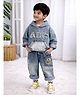 Little Surprise Box Blended Woven Full Sleeves ABC Text Embroidered Winter Hoodie & Pant Set - Blue