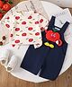 Mark & Mia Cotton Dungaree with Half Sleeves Inner Tee Apple Print & Applique - Navy Blue