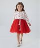 Bella Moda Net Woven Full Sleeves Leaves Embroidered Dress - Red