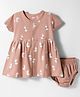 Pink Rabbit Interlock Knit Half Sleeves Bunny Printed Frock With Bloomer - Brown