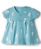 Pink Rabbit Interlock Knit Half Sleeves Front Open Frock with Bunny Print - Light Blue