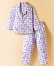 Enfance Core Cotton Woven Full Sleeves Floral Printed Co-ords Shirt & Pajama Night Suit - Light Purple