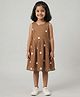 Creative Kids Cotton Woven Sleeveless Floral Embroidered Dress - Brown