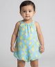 Creative Kids Georgette Woven Sleeveless Lemon Printed Onesie - Turquoise & Yellow