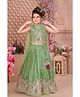 Lagorii Silk Woven Sleeveless Peacock Embroidered Sequins Embellished Lehenga Choli With Dupatta Set - Green