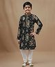 Lagorii Silk Woven Full Sleeves Floral Embroidered Sequins Embellished Kurta & Pyjama Set - Black