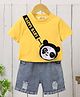 Mark & Mia Cotton Half Sleeves T-Shirt & Shorts Set Panda Print & Pocket Applique - Yellow