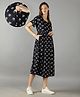 NIGHTSPREE Cotton Woven Half Sleeves Leaves Printed Maternity Dress With Side Zipper Nursing Access - Navy Blue