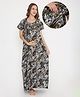 NIGHTSPREE Cotton Woven Half Sleeves Solid Printed Maternity Maxi Night Gown With Side Zipper Nursing Access - Mustard