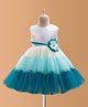 Blabber Sleeveless Colour Blocked Sequins & Stone Embellished Floral Applique Detailed Knee Length Tiered Dress - Blue